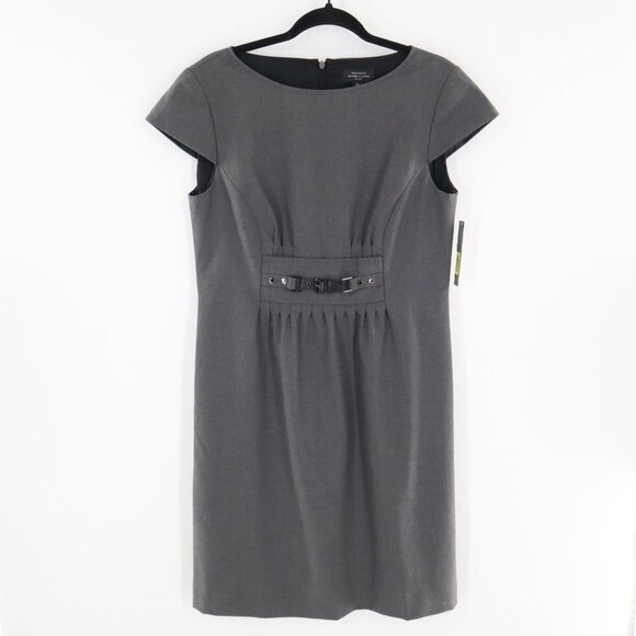Tahari Arthur S. Levine Sheath Dress Women 8P Charcoal Gray Career Office Classy - Picture 1 of 16